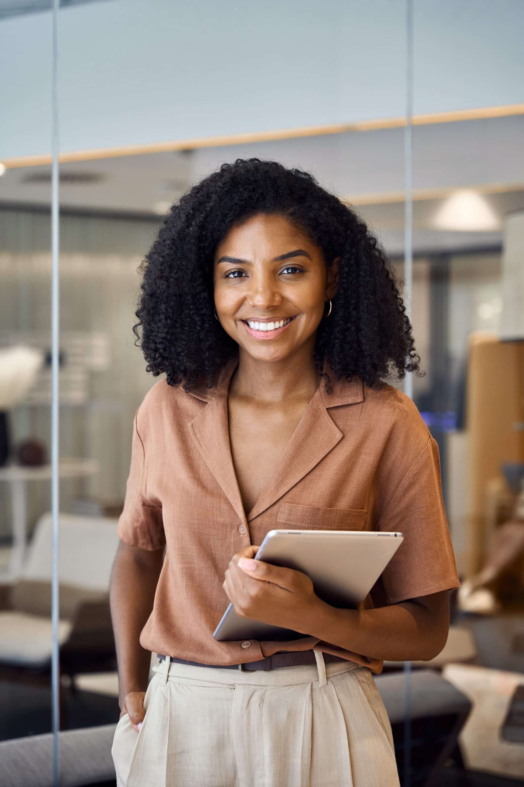 Portrait,Of,Happy,Confident,Young,African,American,Business,Woman,Holding